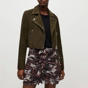 AllSaints Suede Dalby Biker Jacket- emerald green- size 4